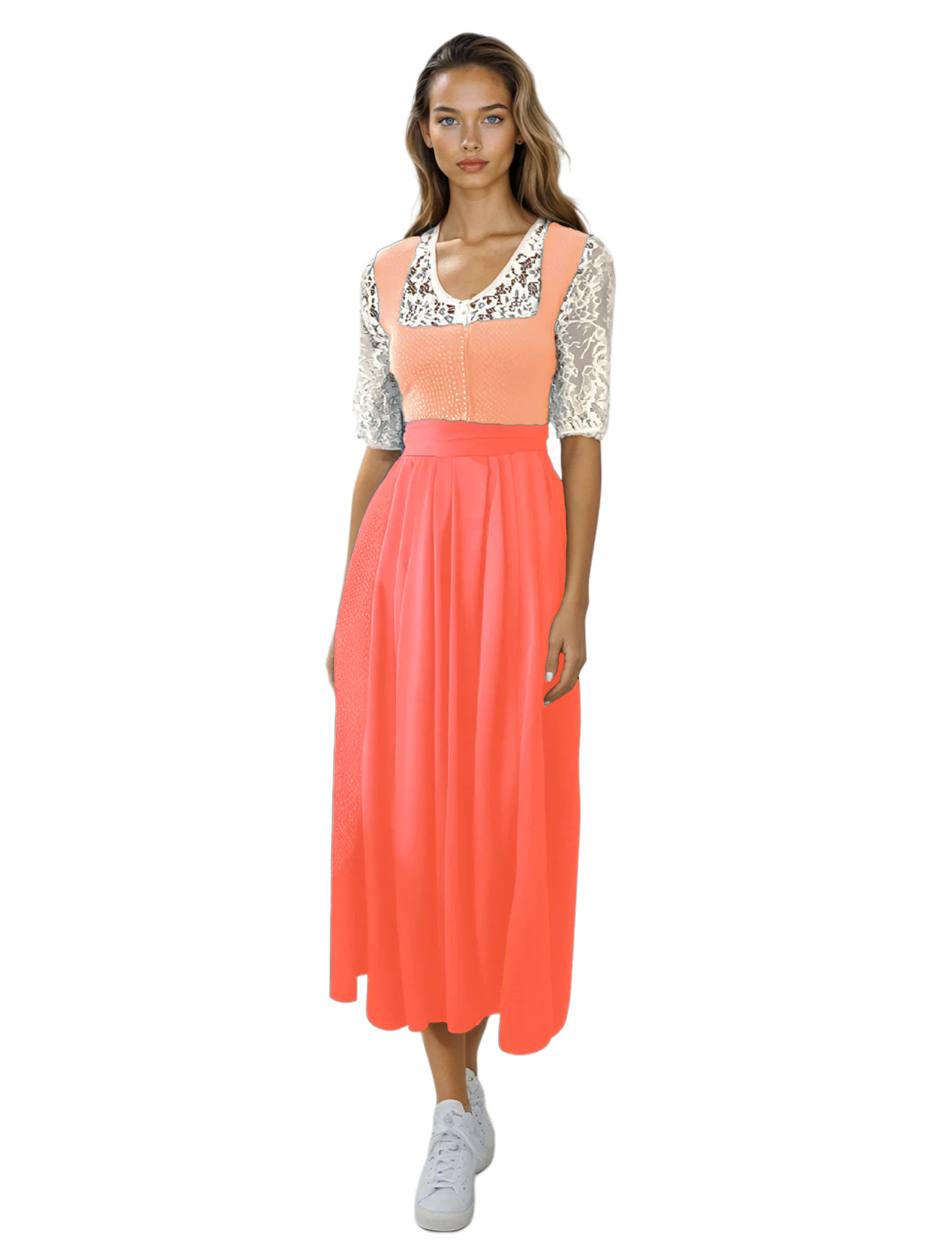 Square Neckline Dirndl - #ffa57d,#ff6251