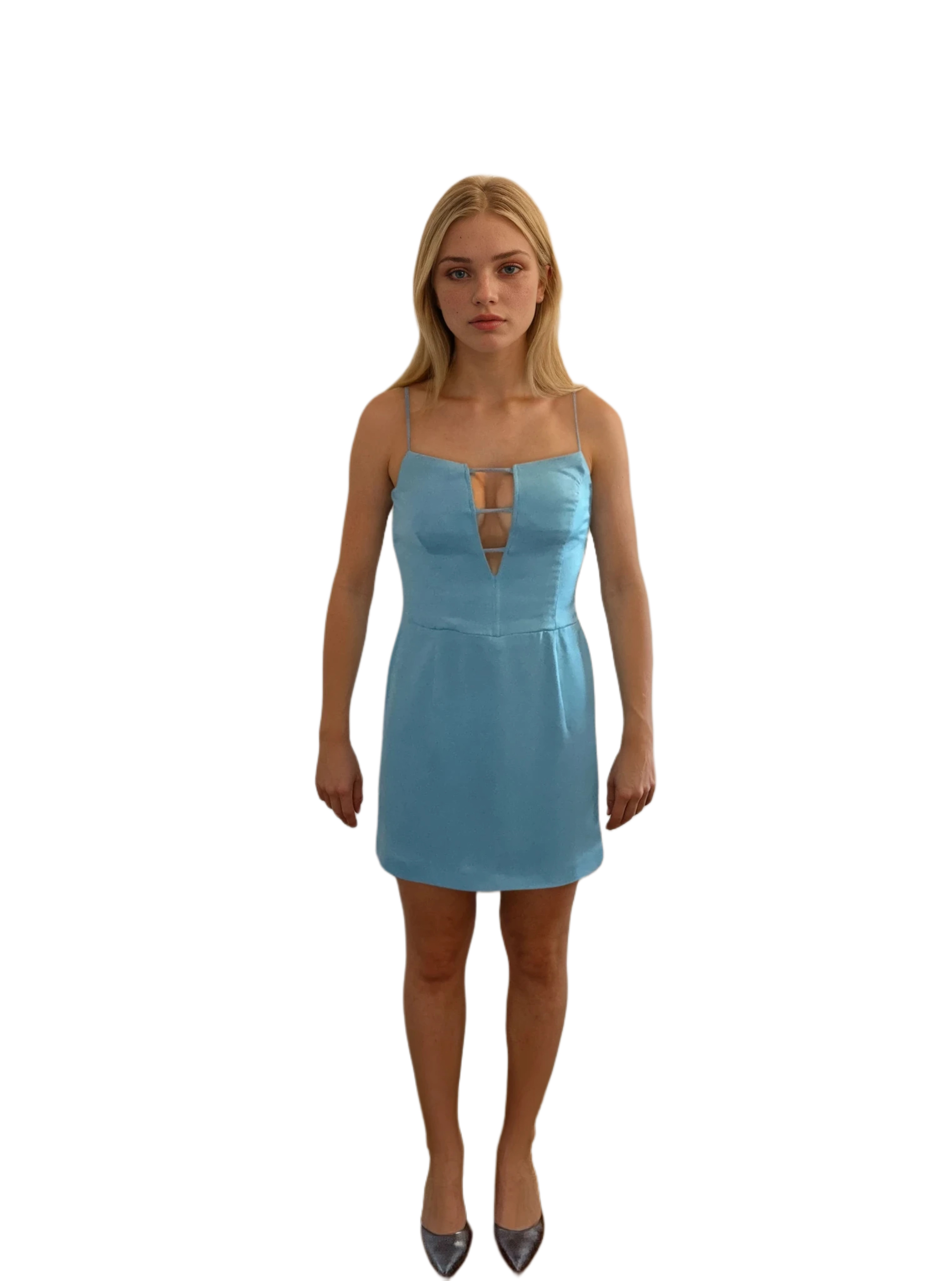 Satin V Cut-Out Mini Dress - #53d5fd