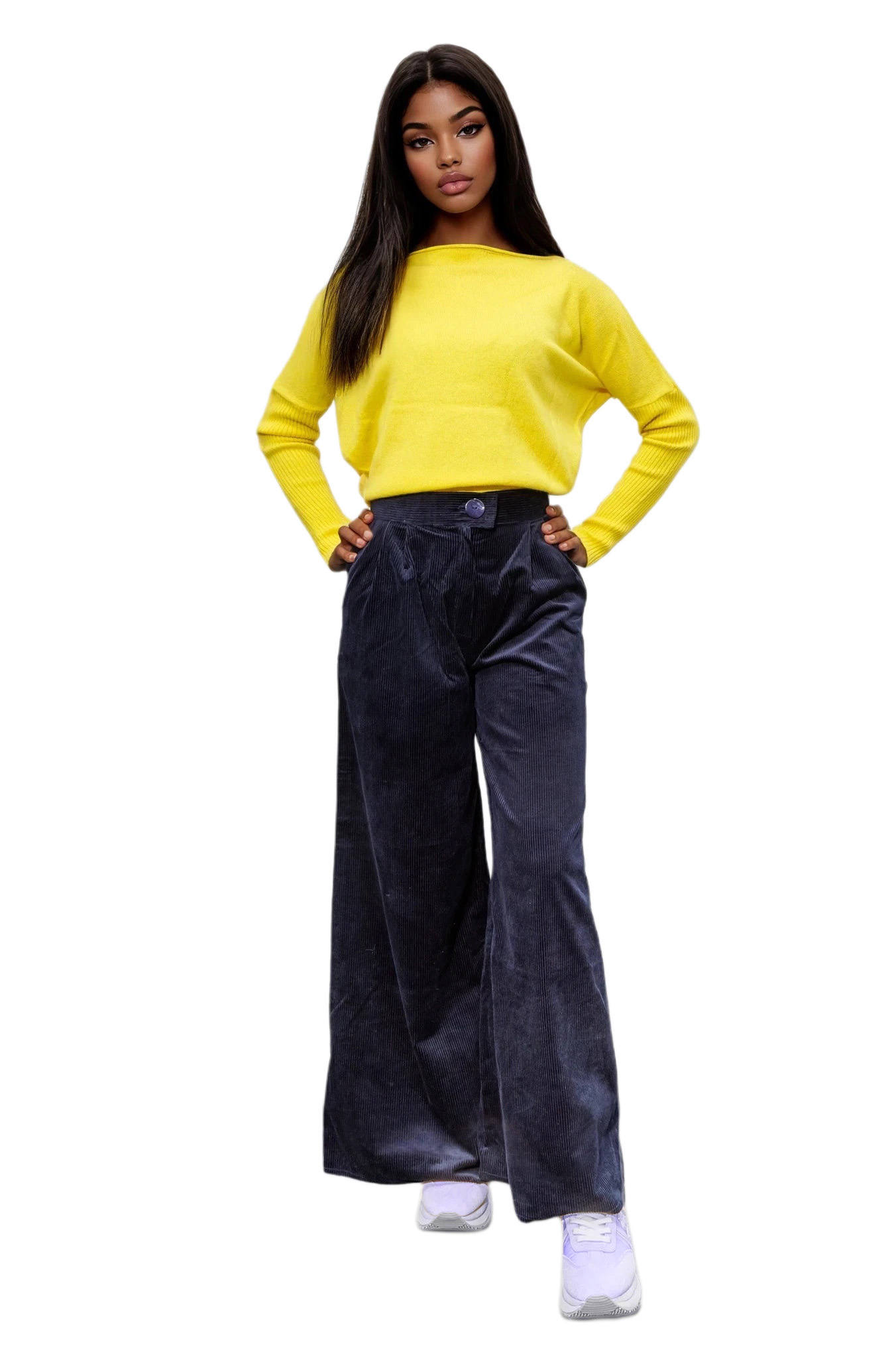 High-waisted Corduroy Palazzo Trousers - #1a0a53
