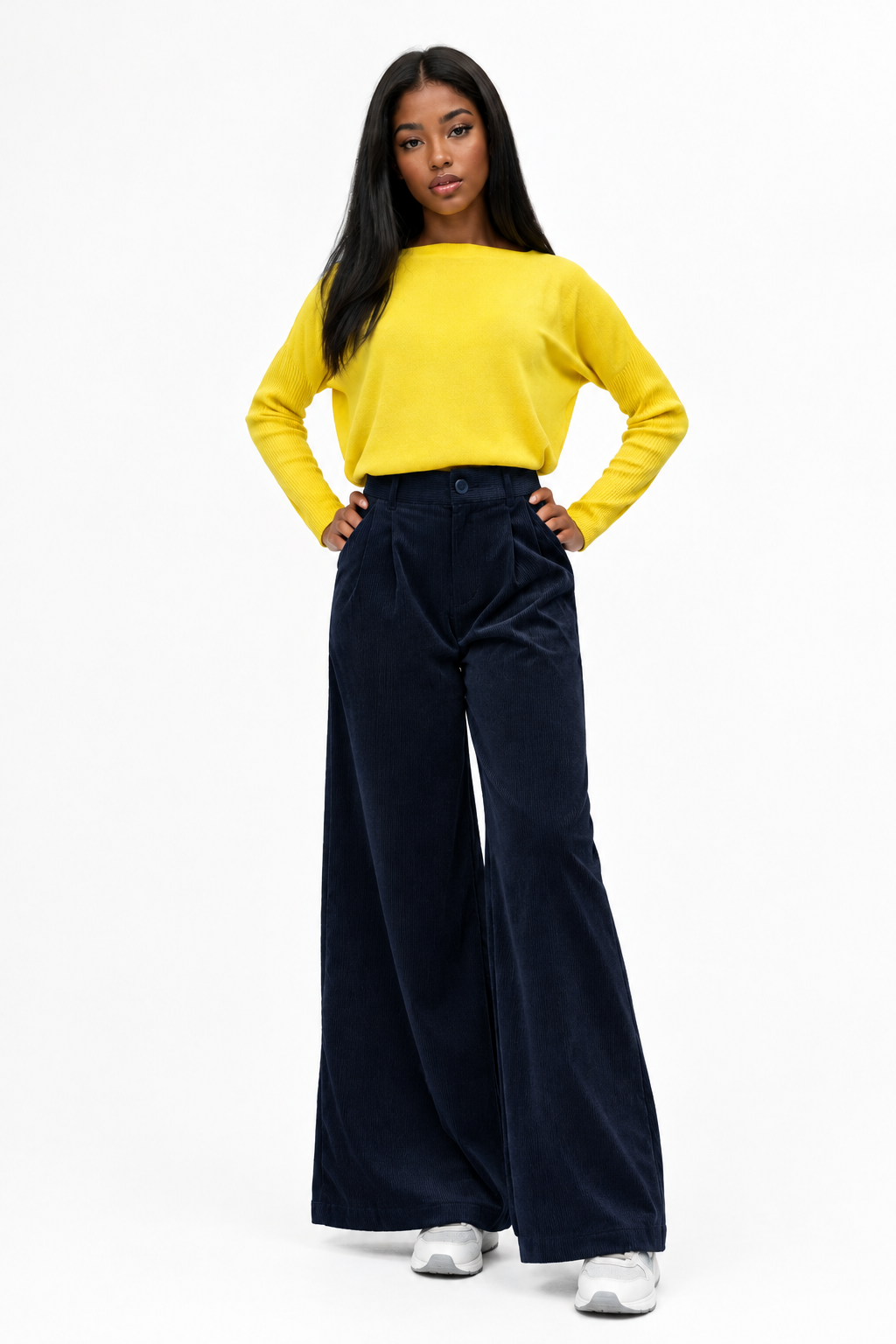 High-waisted Corduroy Palazzo Trousers - #1a0a53