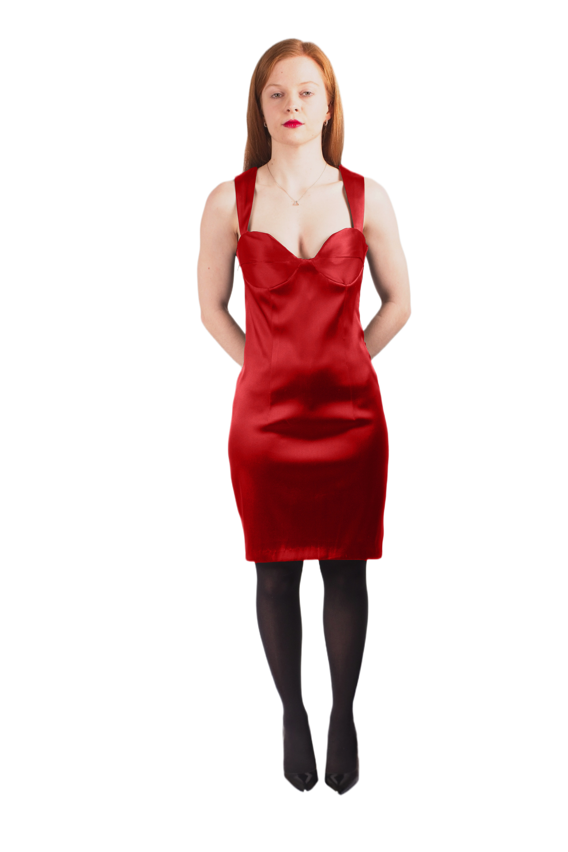 Bustier neckline silk dress - #e32400