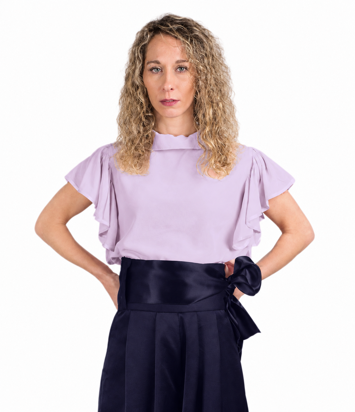 Ruffle Silk Crepe Blouse - #d9cafe