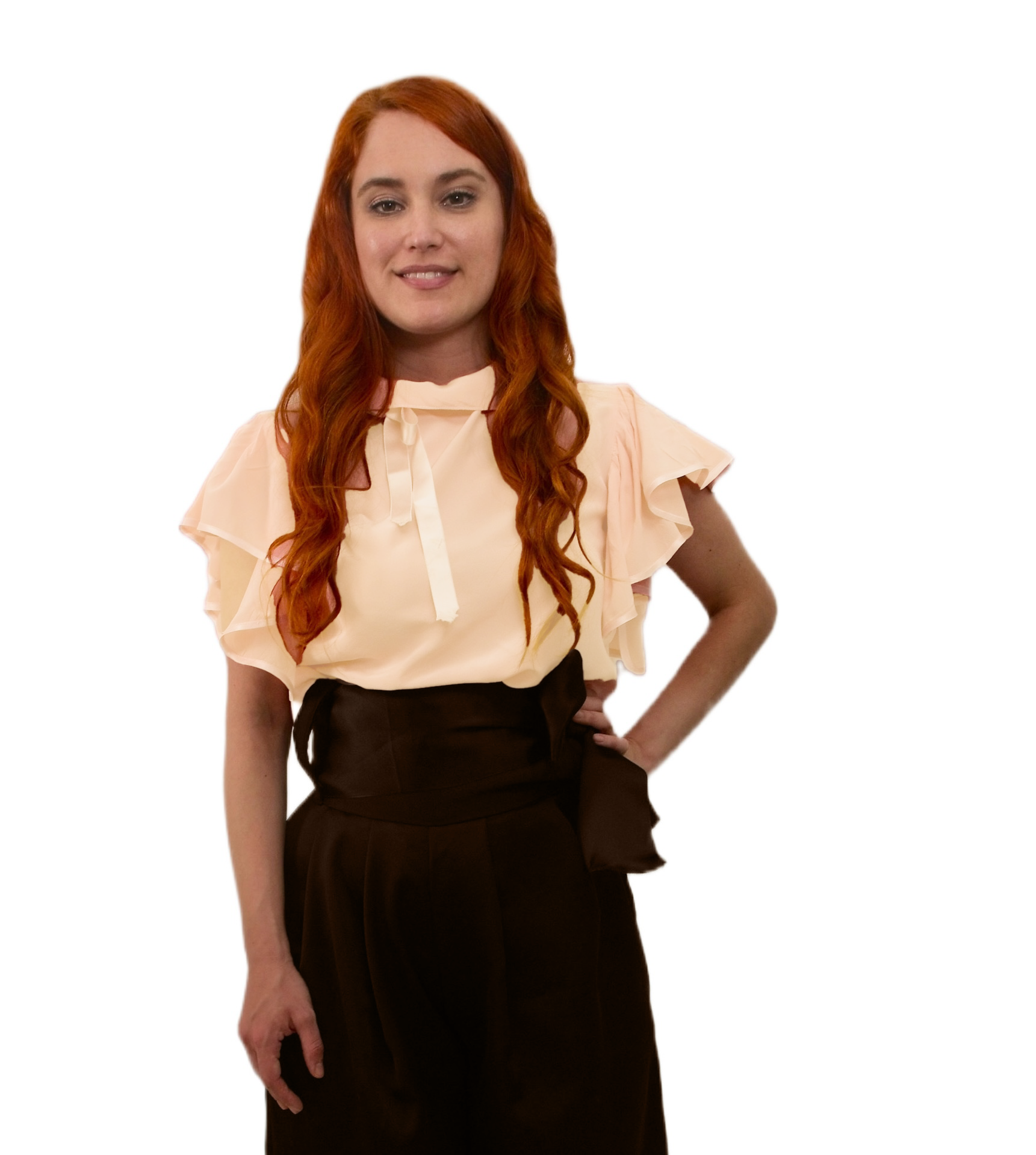 Blush Ruffle Silk Crepe Blouse - #f9f8eb