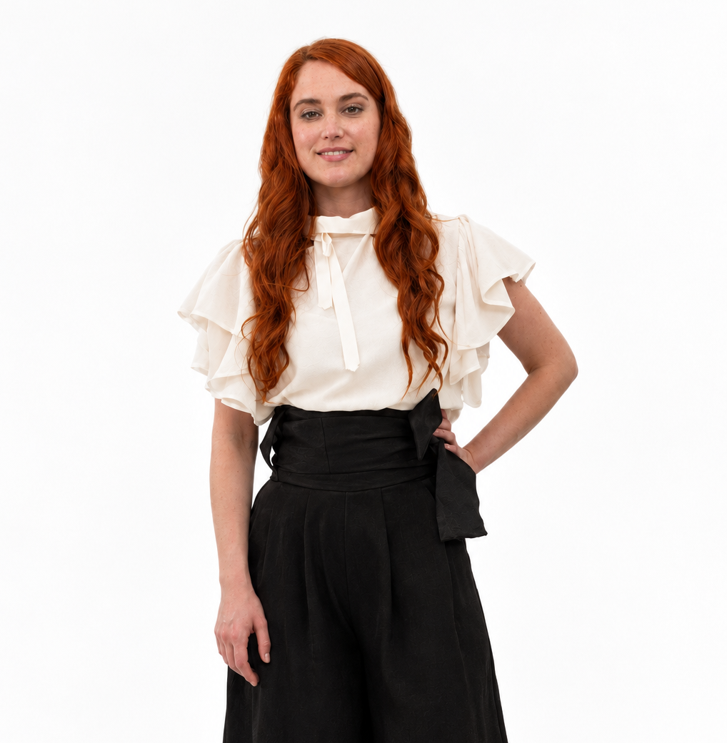 Ruffle Silk Crepe Blouse