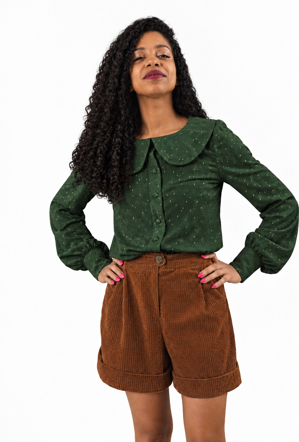 Corduroy High-Waisted Shorts - #a96800
