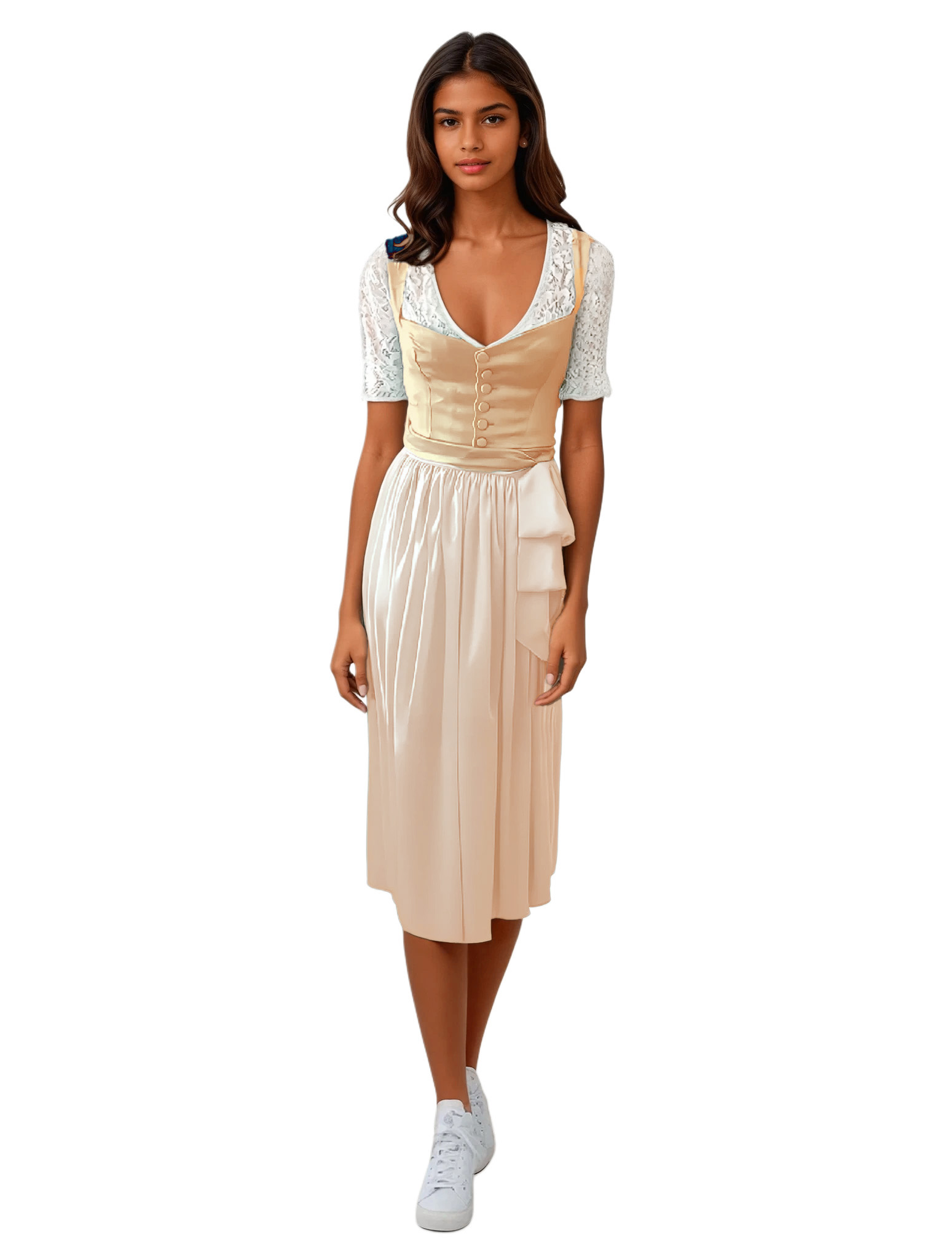 Sweetheart neckline Dirndl - #d29d00,#f2ddc6