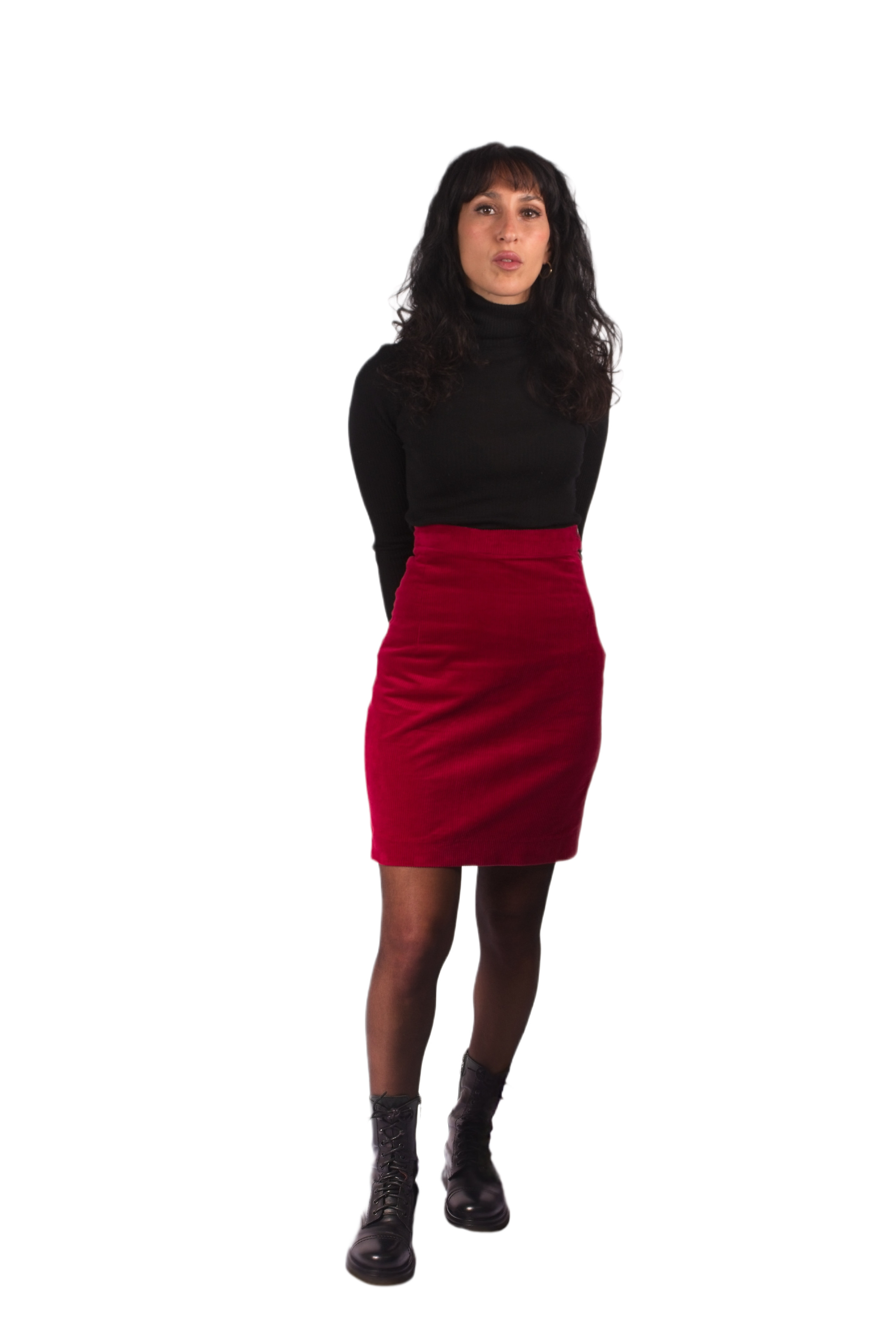 Corduroy High-Waist Mini Skirt - #b51a00