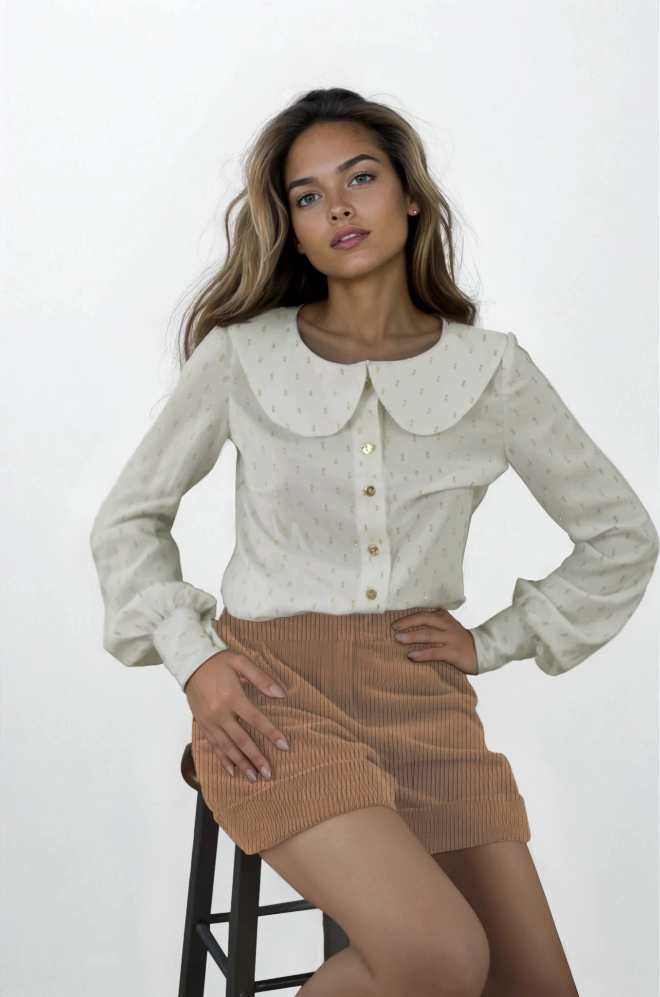 Lantern sleeve blouse - #f5f2d8