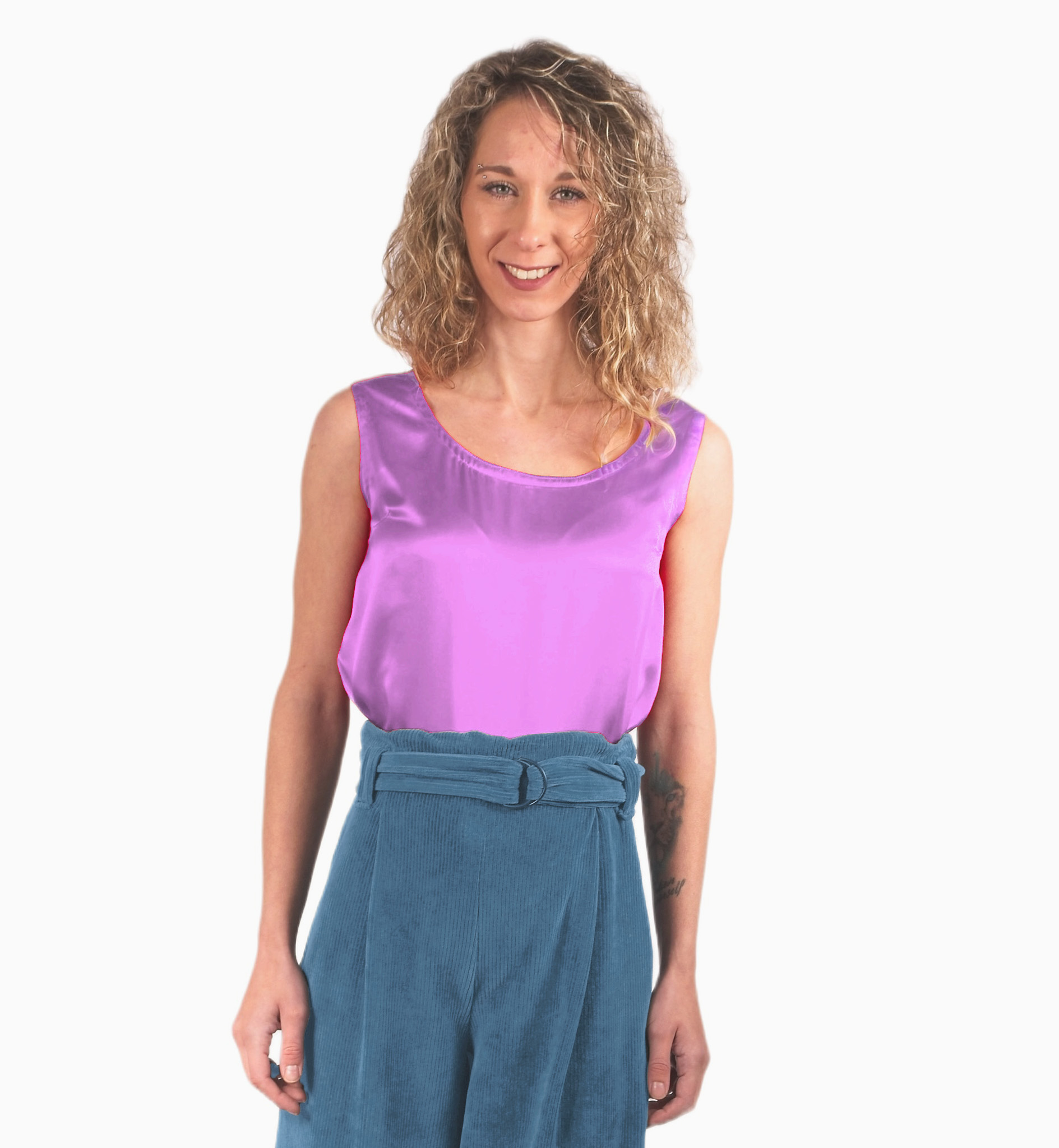 Silk Sleeveless Top - #e99aeb
