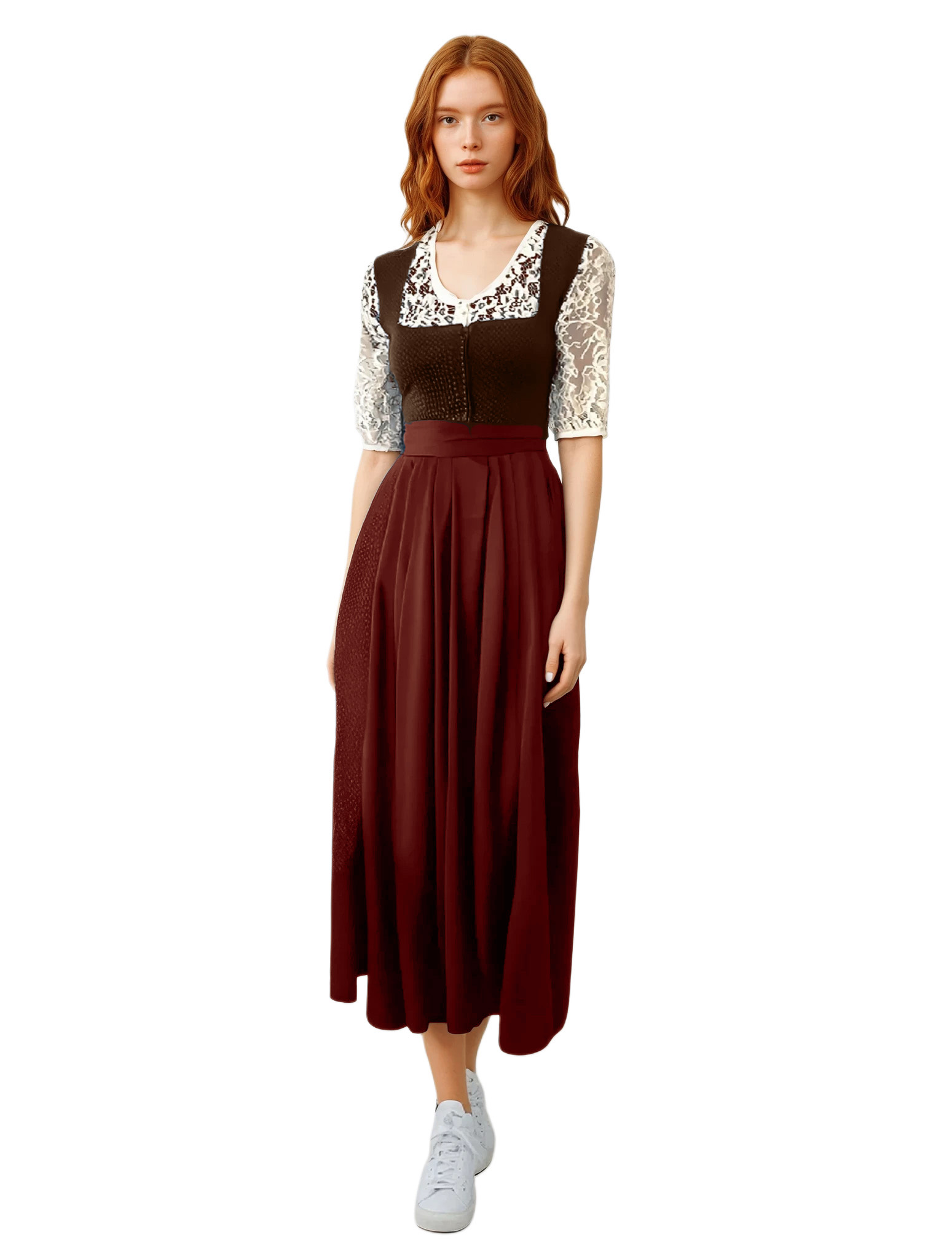 Square Neckline Dirndl - #583400,#ad3e00