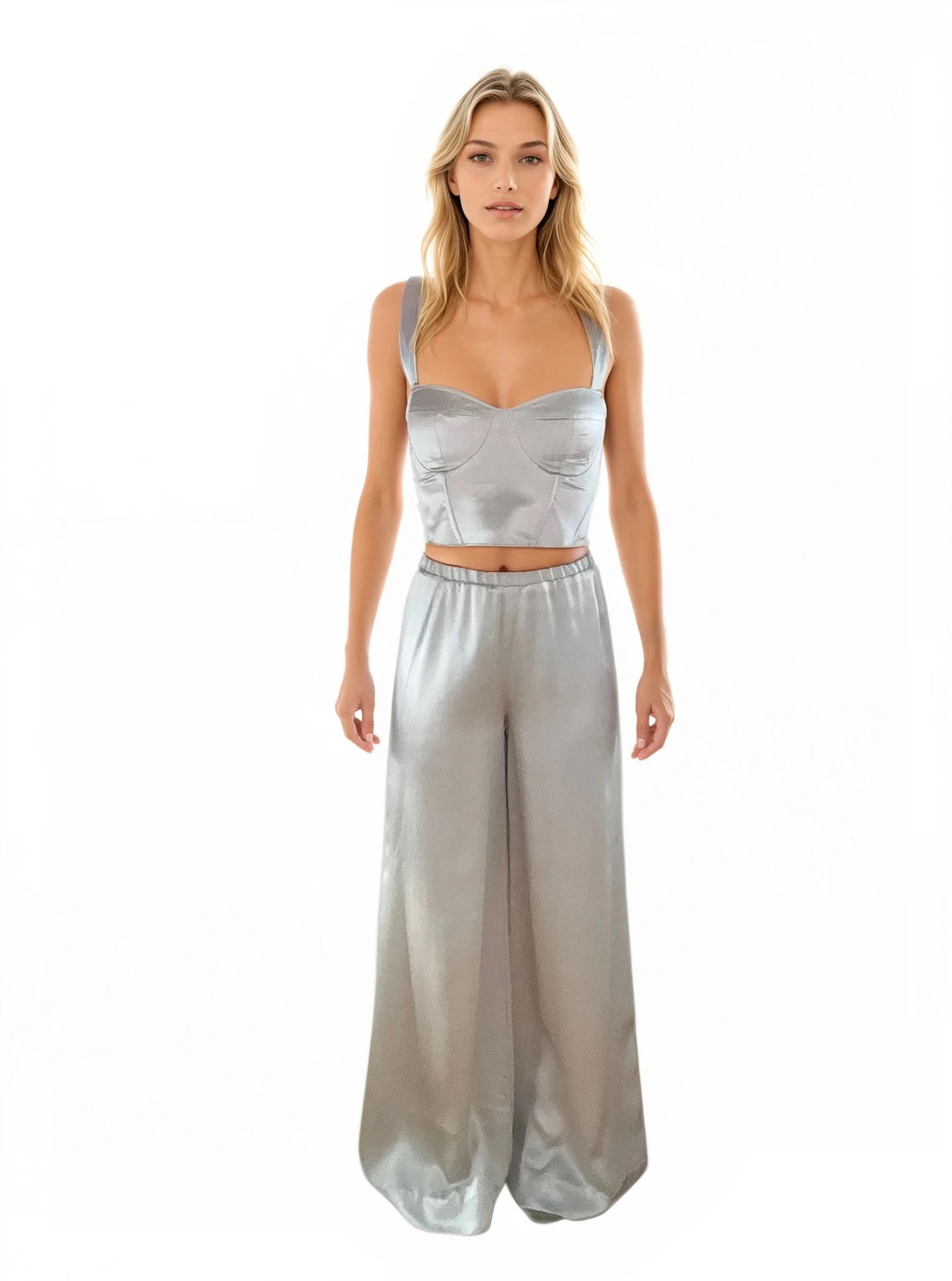 Silk wide-leg palazzo trousers - #ebebeb